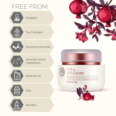 The Face Shop Pomegranate & Collagen Face Cream With 10% Marine Collagen & Pomegranate Extracts | Day & Night Cream to smooth wrinkles & give intense moisturization | Suitable For All Skin Types, 100Ml